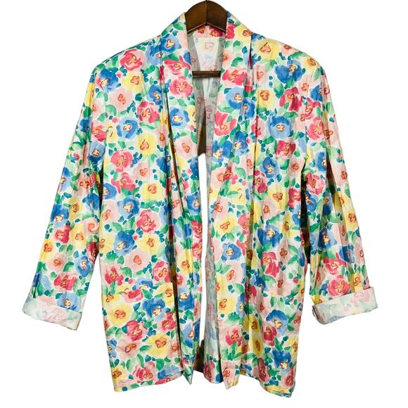 Vintage Handmade Floral Blazer Jacket Light Oversized Pastel Spring - XL - Picture 1 of 5